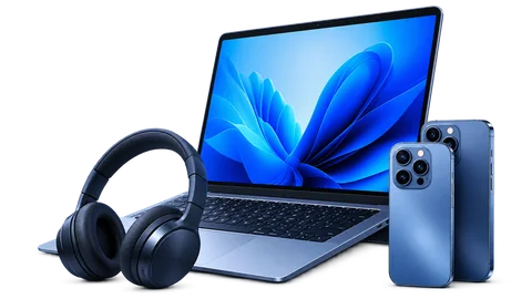 Electronics including a laptop, smartphones and headphones