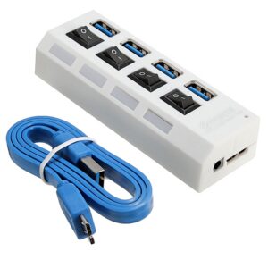 4 Port USB 3.0 Hub On/Off Switches + AC Power Adapter Cable For PC Laptop